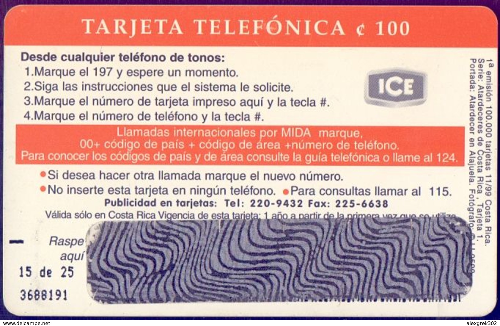 Used Phone Cards Costa Rica - Special Edition For Prisone 1V. RARE. - Costa Rica
