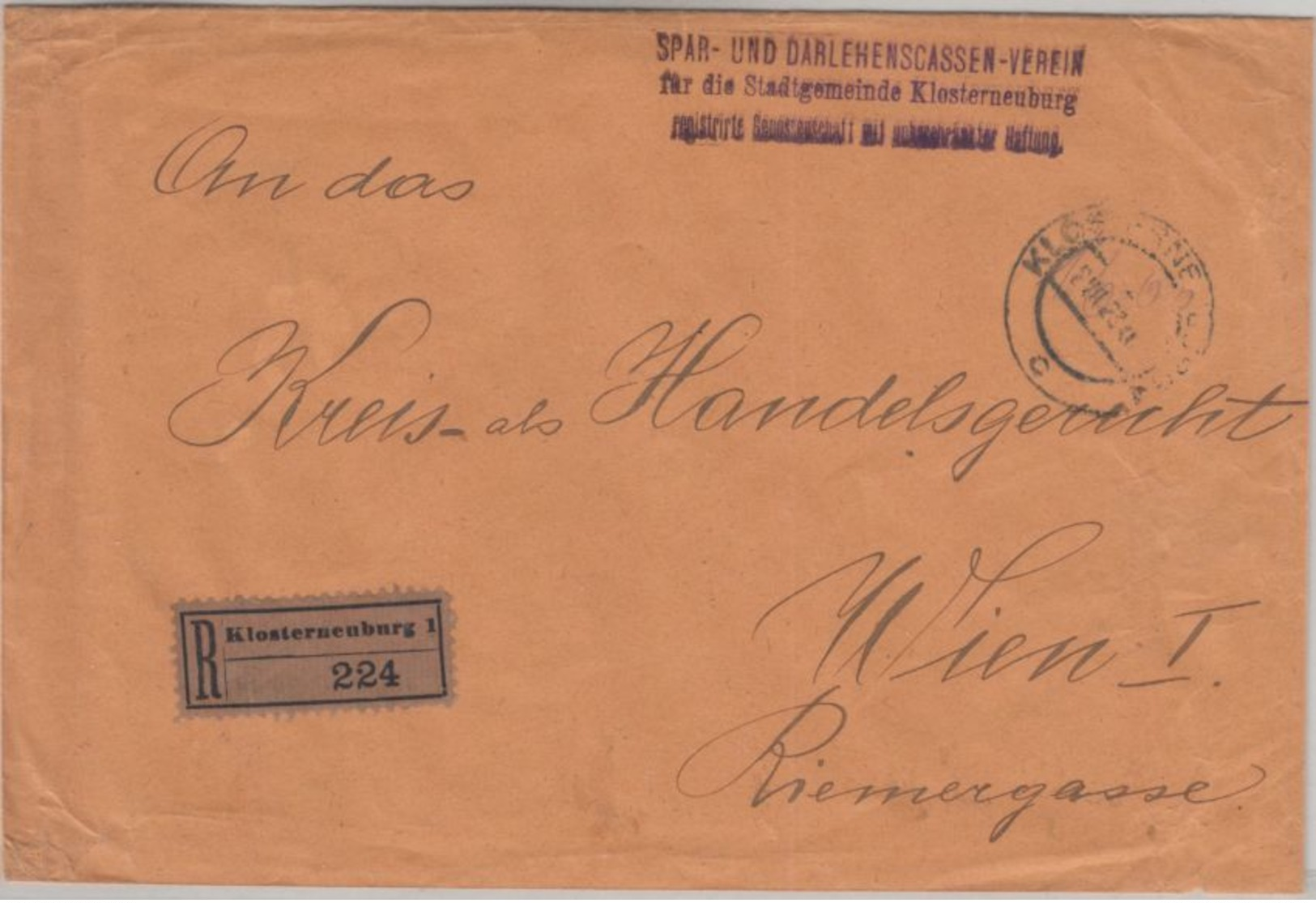 Österreich - 18x60+600 K. Freimarke Einschreibebrief Klosterneuburg Wien 1923 - Lettres & Documents