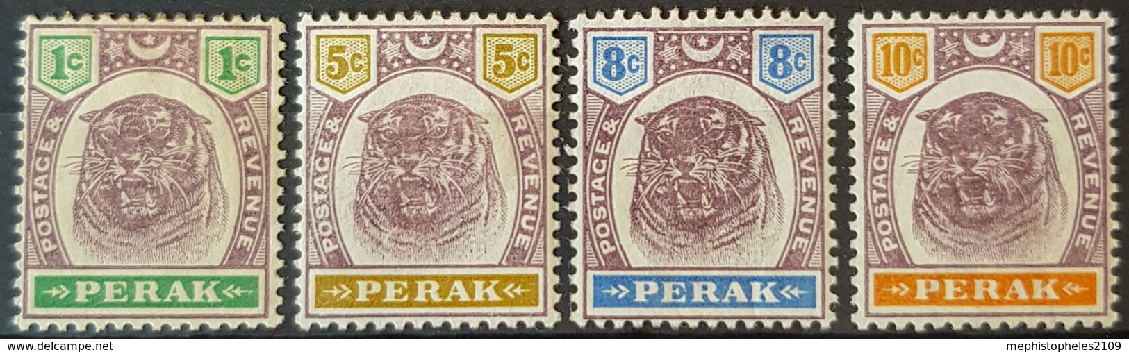 STRAITS SETTLEMENTS / PERKA - MLH - Sc# 47, 51, 52, 53 - 1c 5c 8c 10c - Perak