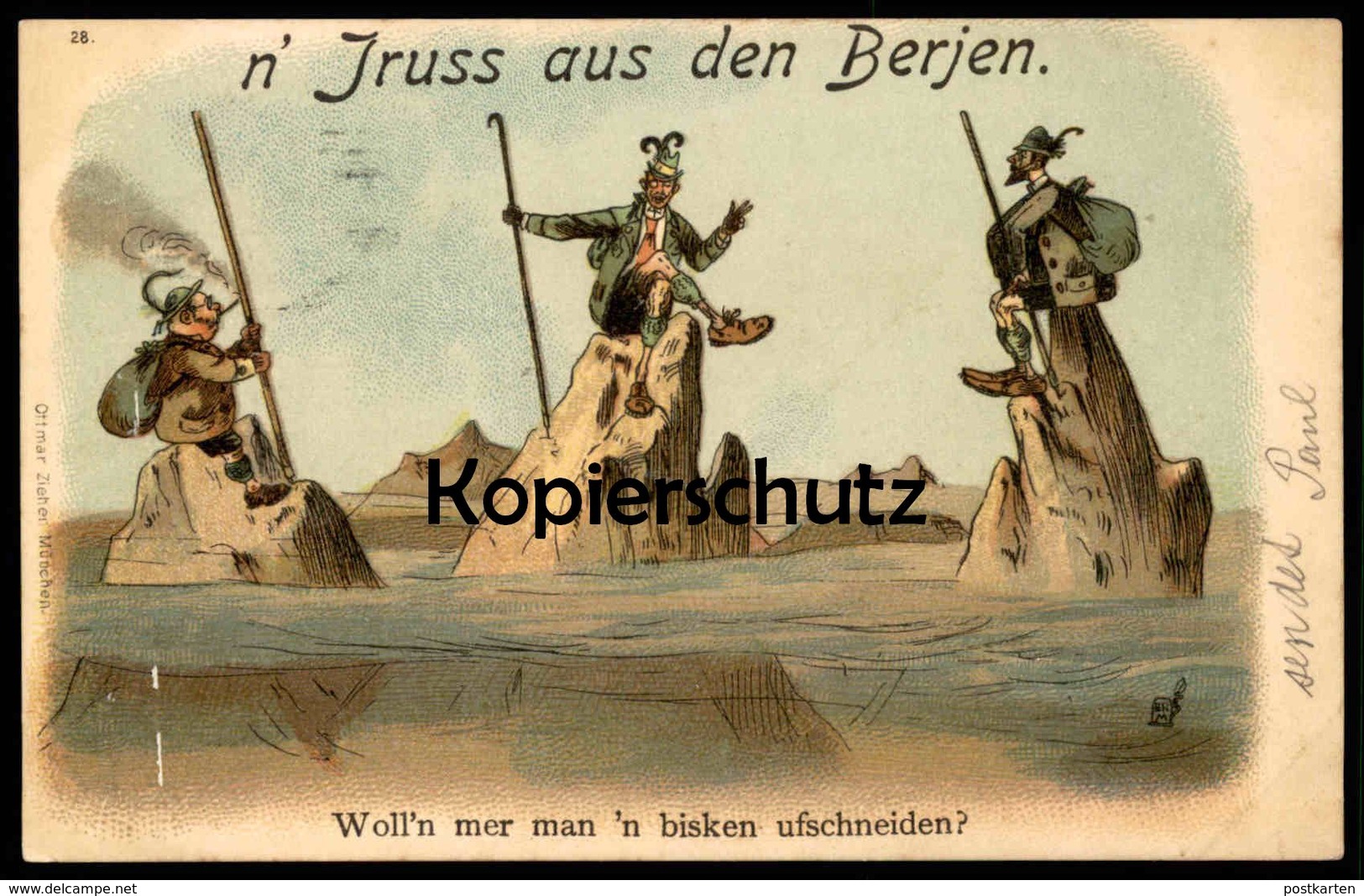 ALTE LITHO POSTKARTE N' JRUSS AUS DEN BERJEN GRUSS AUS DEN BERGEN BISKEN UFSCHNEIDEN BERLINER DIALEKT SCHNAUZE Berlin AK - Gruss Aus.../ Grüsse Aus...