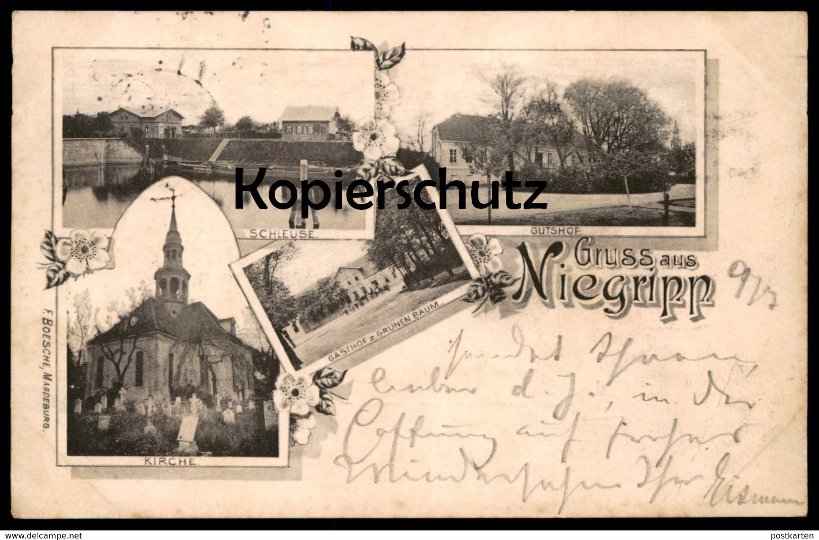 ALTE POSTKARTE GRUSS AUS NIEGRIPP SCHLEUSE GUTSHOF GASTHOF ZUM GRÜNEN BAUM KIRCHE SACHSEN-ANHALT BURG Ansichtskarte AK - Burg