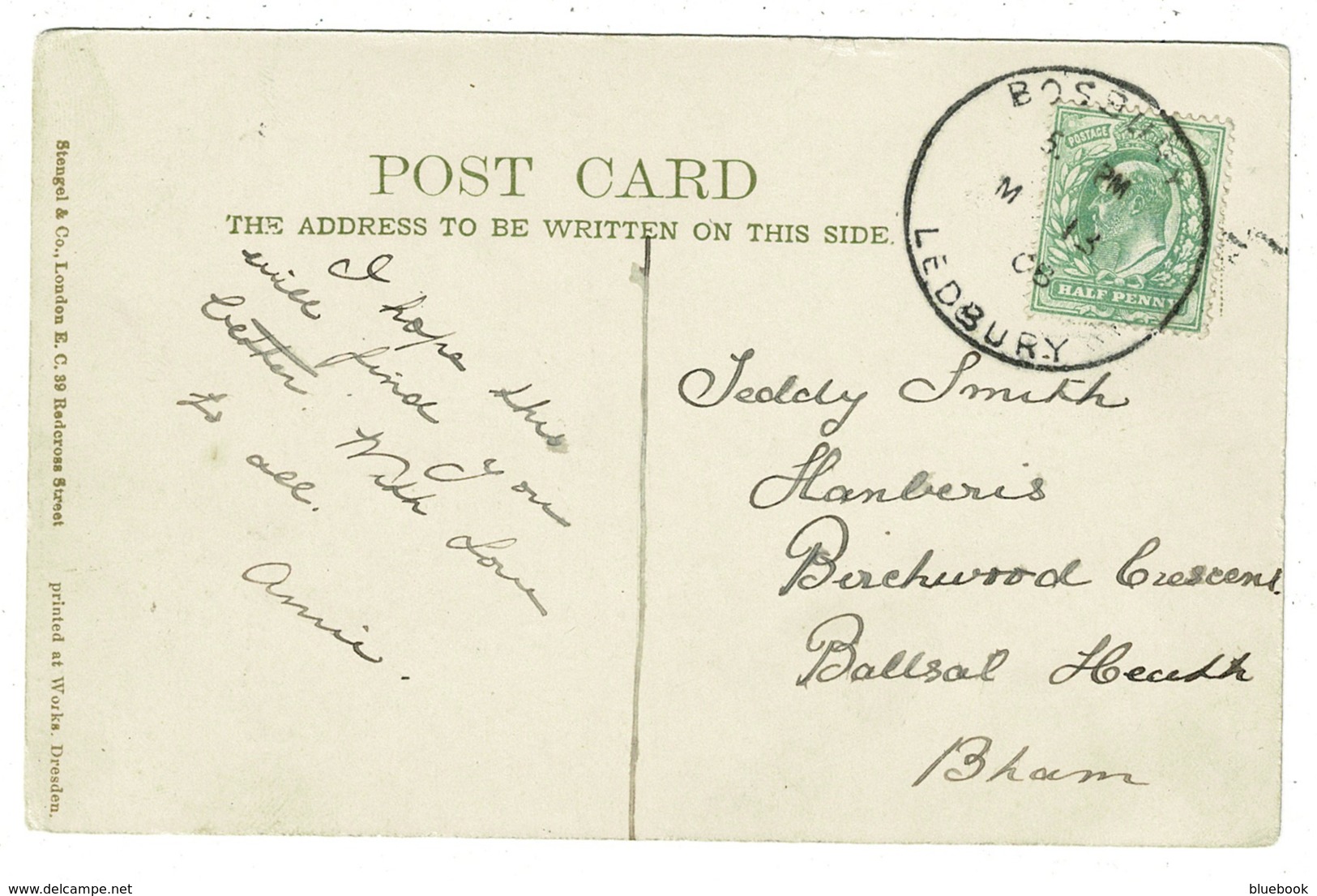 Ref 1326 - 1906 Postcard - Ledbury Parish Church - Good Bosbury Ledbury Skeleton Postmark - Covers & Documents