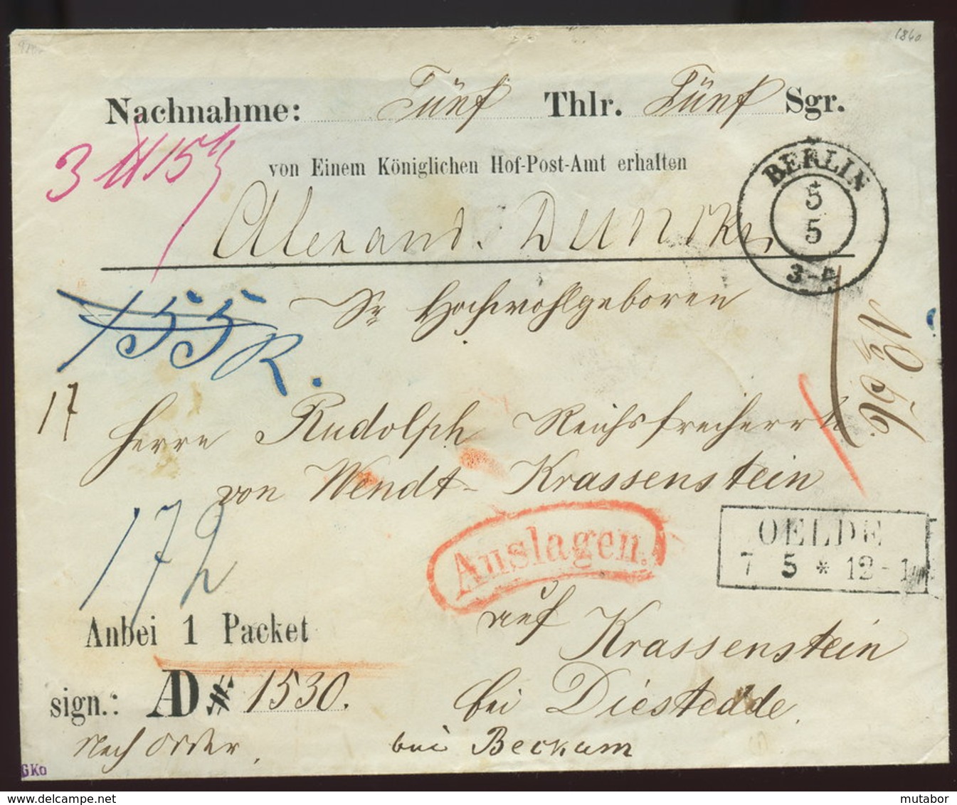 ~1850 Berlin, Nachnahme Beleg N.Oelde - Auslage - Préphilatélie