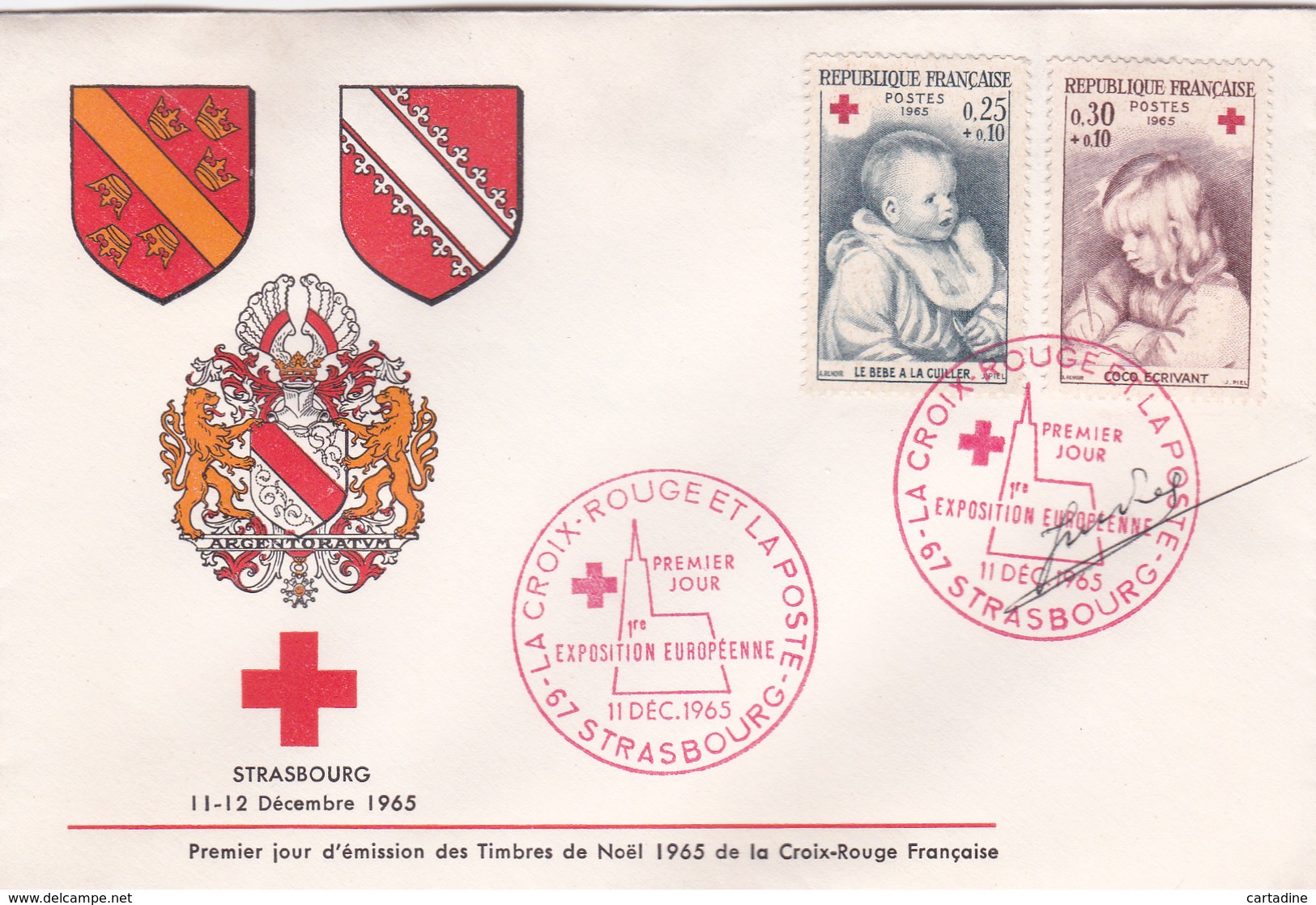 France - FDC Croix Rouge - Premier Jour D'Emission Des Timbres De Noël - Strasbourg - 1965 - Timbres N° 1466/7 - Croix-Rouge