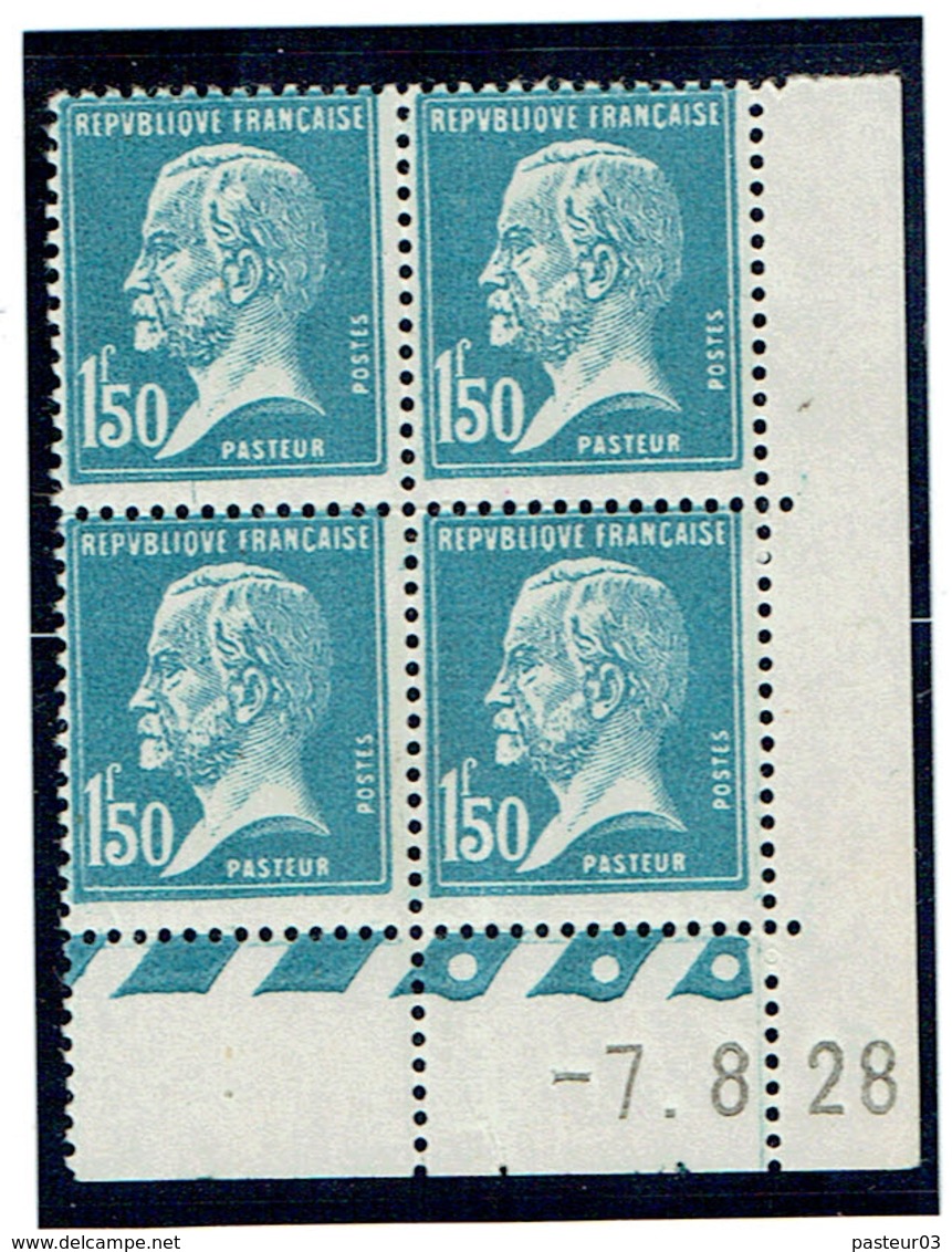 181 Pasteur Bleu 1,50 F. Coin Daté 07-08-1928 C - ....-1929