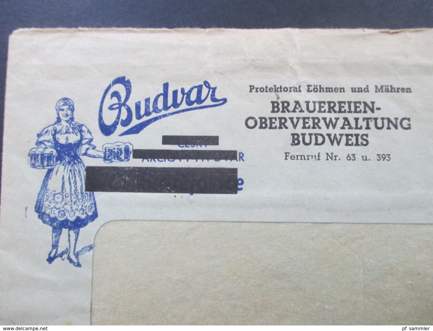 Böhmen Und Mähren 1943 Dienst Nr. 19 EF Dekorativer Firmenumschlag Budvar / Budweis Brauereien Oberverwaltung - Briefe U. Dokumente