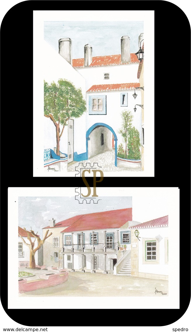 Postal Aguarela Odivelas Portugal Religião Núcleo Urbano Casa Mediterrâneo Tradicional História - Lisboa