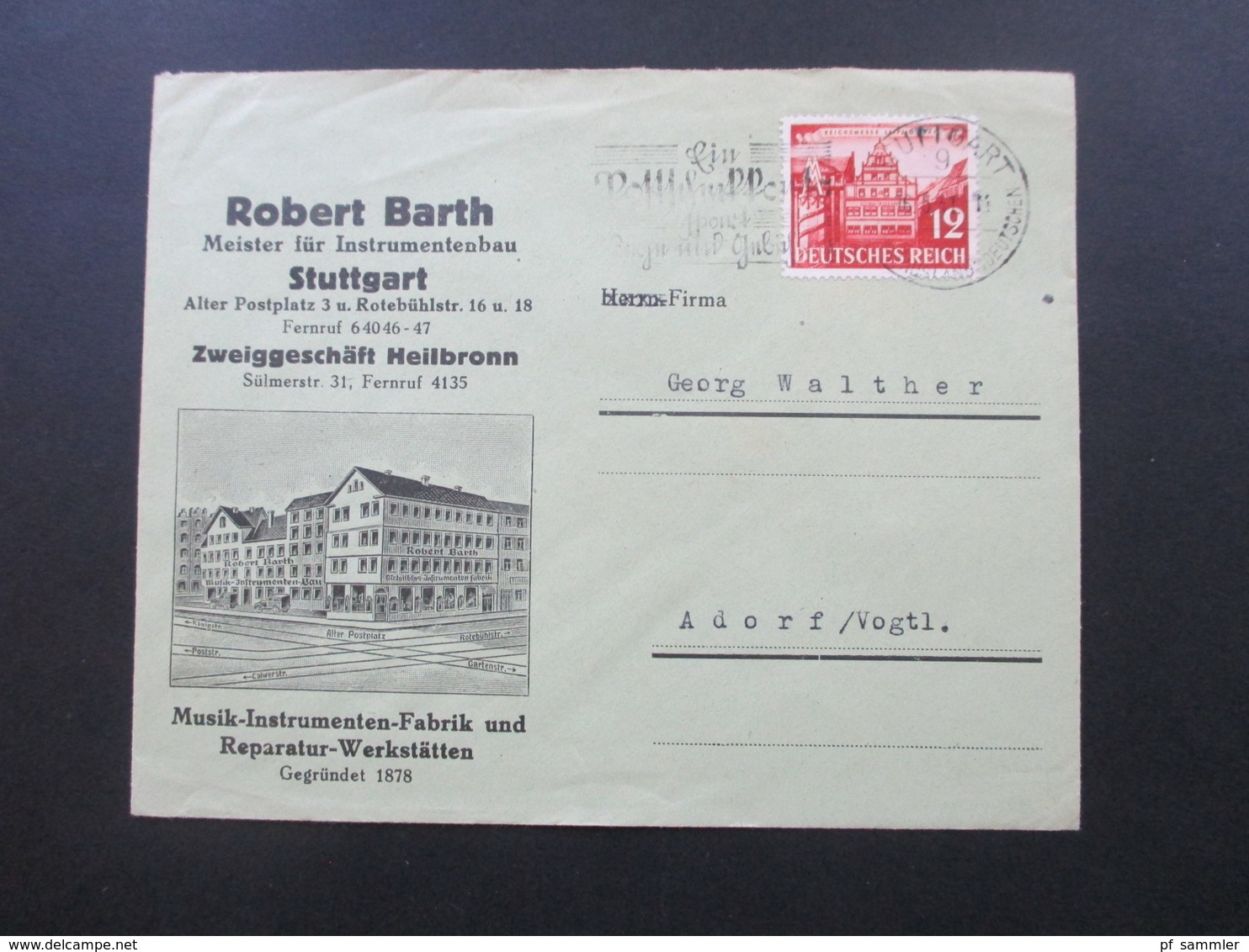 3. Reich 1941 Nr. 766 EF Dekorativer Firmenumschlag Robert Barth Meister Für Instrumentenbau Stuttgart Firmenaufkleber - Briefe U. Dokumente