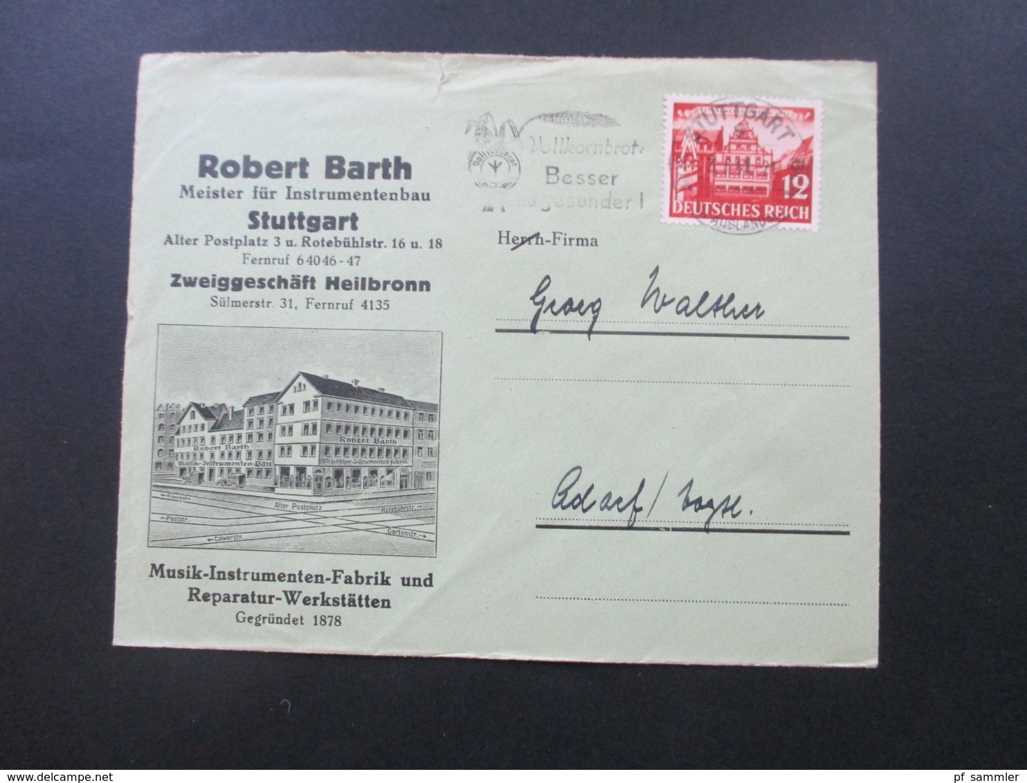 3. Reich 1941 Nr. 766 EF Dekorativer Firmenumschlag Robert Barth Meister Für Instrumentenbau Stuttgart Firmenaufkleber - Briefe U. Dokumente