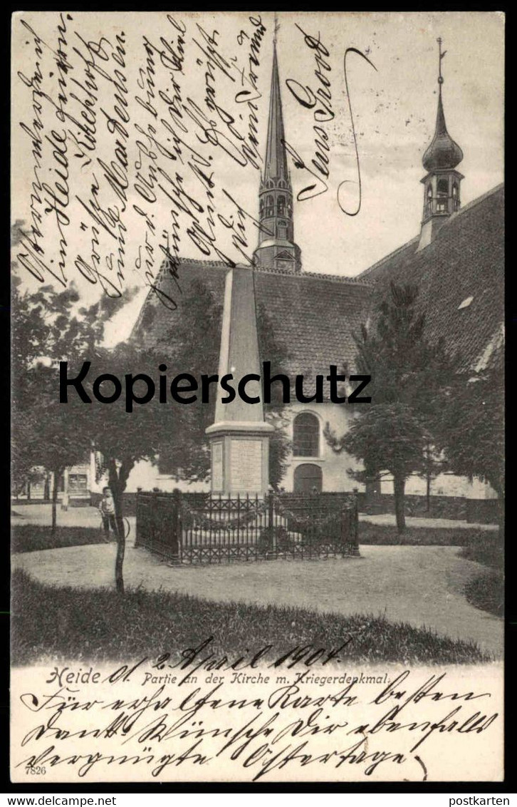 ALTE POSTKARTE HEIDE PARTIE AN DER KIRCHE MIT KRIEGERDENKMAL Denkmal Holstein Dithmarschen Ansichtskarte AK Postcard Cpa - Heide