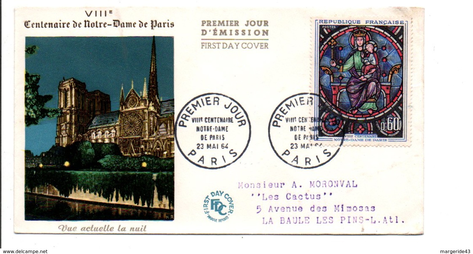 FDC 1964 8 EME CENTENAIRE NOTRE DAME DE PARIS - 1960-1969