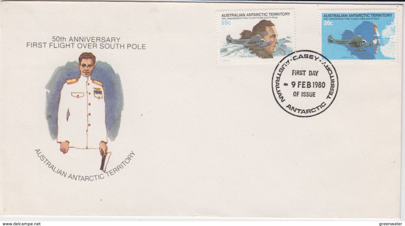 AAT 1980 First Flight Over South Pole 2v FDC Ca Casey 9 Feb. 1980 (44313) - FDC