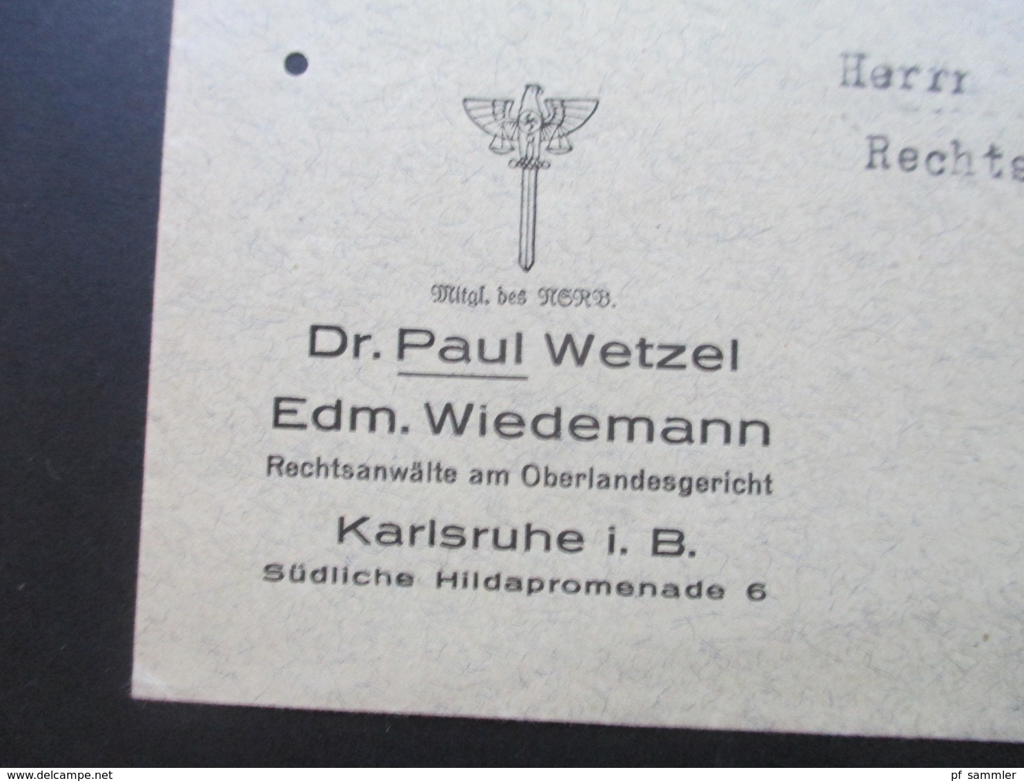 3. Reich 1939 Hindenburg EF Maschinenstempel Karslruhe Austausch Lager D.n.s. Lehrerbundes Vom Fels Zum Meer - Briefe U. Dokumente