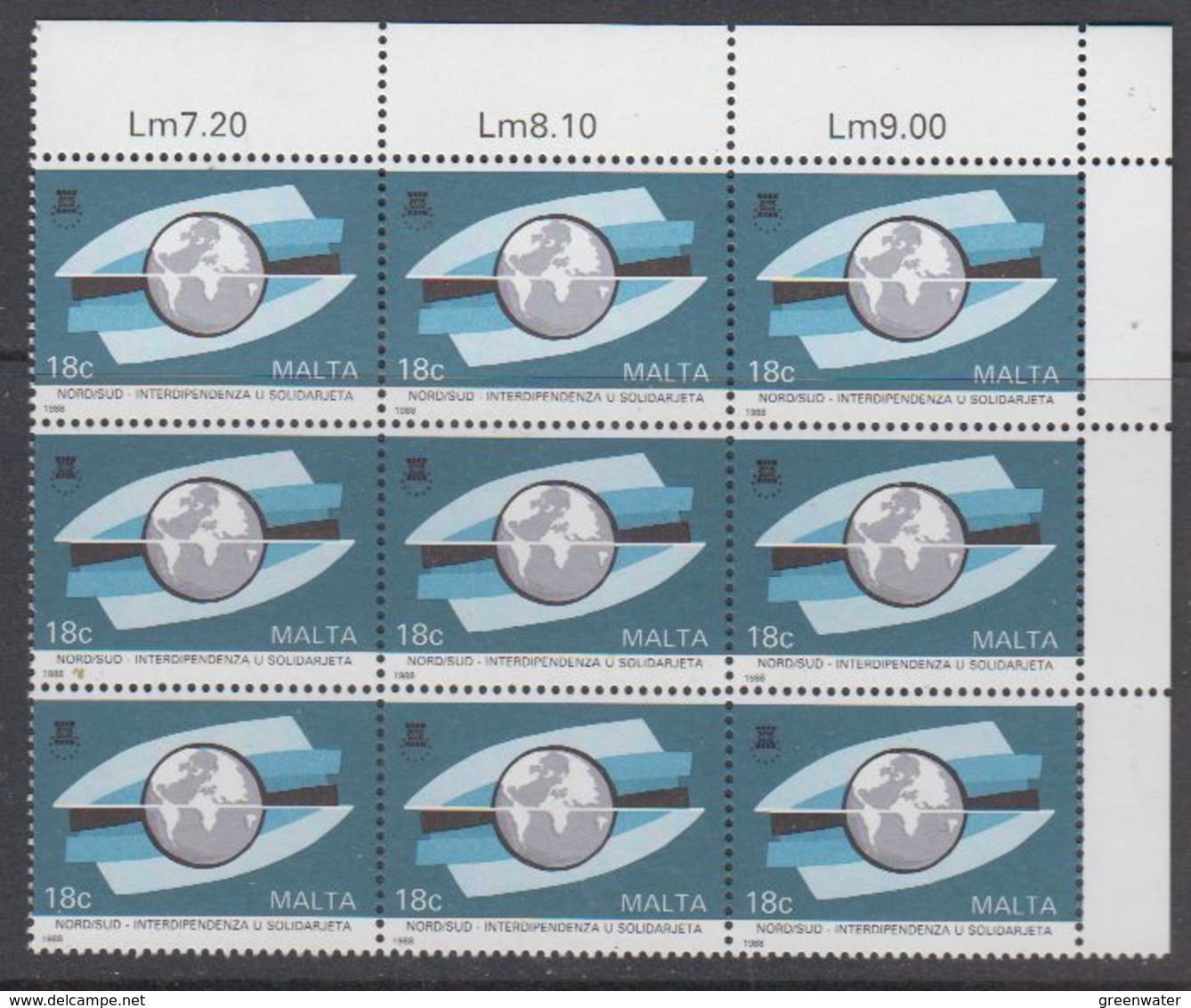 Malta 1988 Campaign North South 1v Bl Of 9 ** Mnh (44315A) - Europese Gedachte