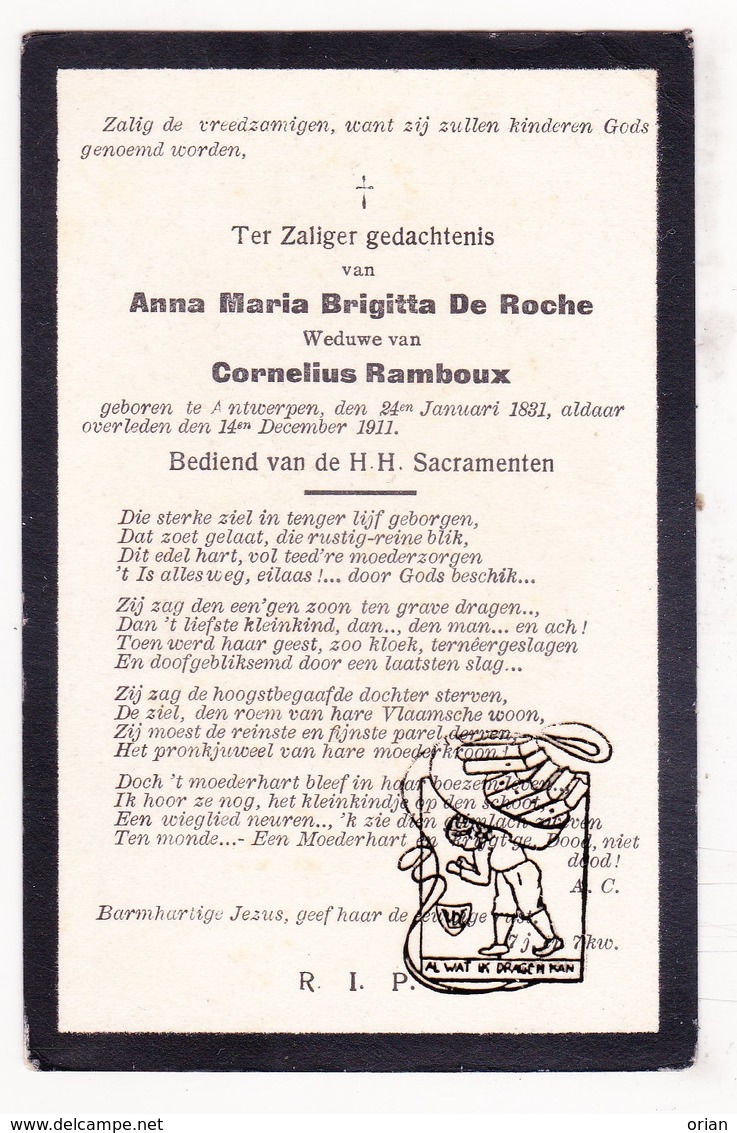 DP Anna M. D Roche D Villers ° Antwerpen 1831 † 1911 X Cornelius Ramboux ( Broer Hilda Ram ) / Aug. Cuppens 1862-1924 - Images Religieuses