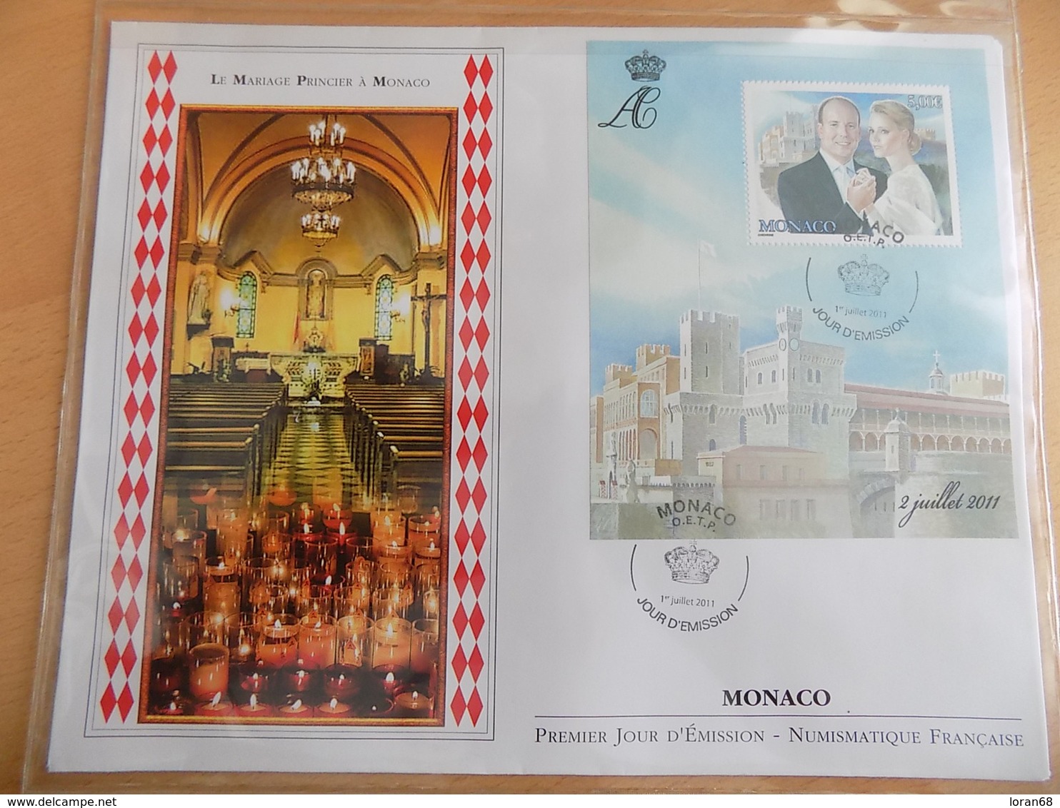 FDC Grand Format Monaco 2011 : Mariage Princier à Monaco (bloc Feuillet) - FDC