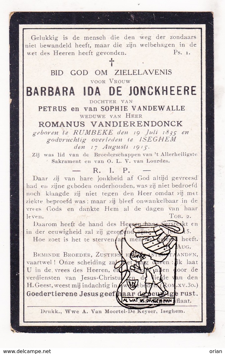 DP Barbara I. De Jonckheere / VandeWalle ° Rumbeke Roeselare 1835 † Izegem 1915 X Romanus VanDierendonck - Images Religieuses