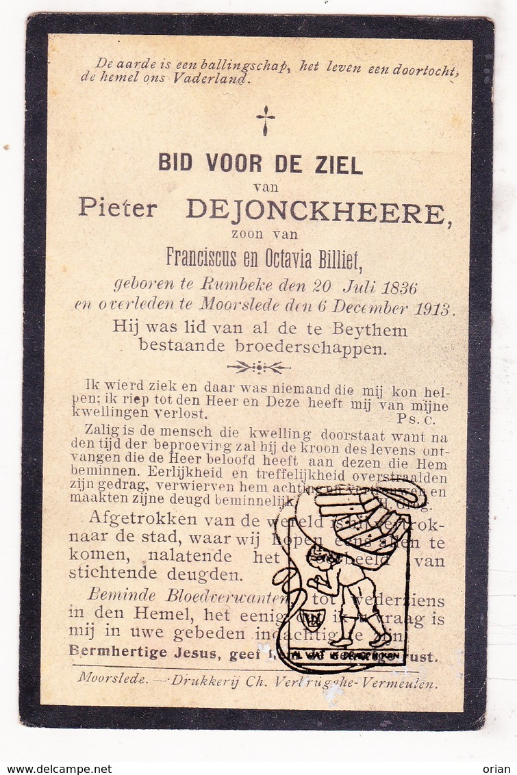 DP Pieter De Jonckheere / Billiet ° Beitem Rumbeke Roeselare 1836 † Moorslede 1913 - Devotion Images