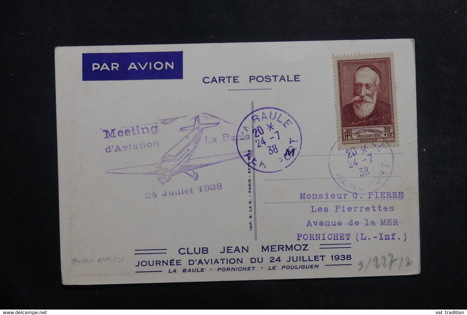 FRANCE - Carte Postale Du Meeting Aérien De La Baule En 1938, Affranchissement Et Cachet Plaisants - L 40125 - 1960-.... Lettres & Documents