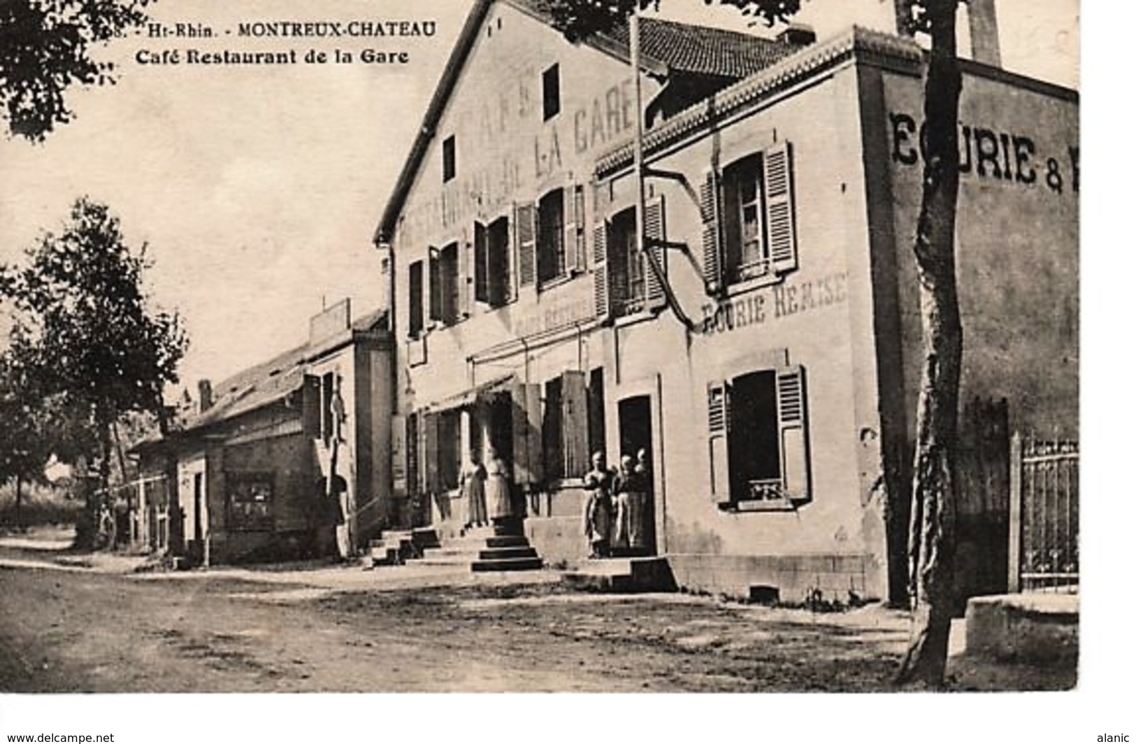 HAUT RHIN MONTREUX -CHÂTEAU -CAFÉ  RESTAURANT  DE LA GARE CIRCULÉE AVRIL 1910 - Other & Unclassified