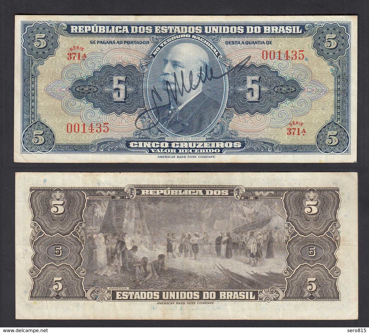 Brasilien - Brazil 5 Cruzaros Banknote (1943) Pick 134a VF (3)  (24810 - Andere - Amerika