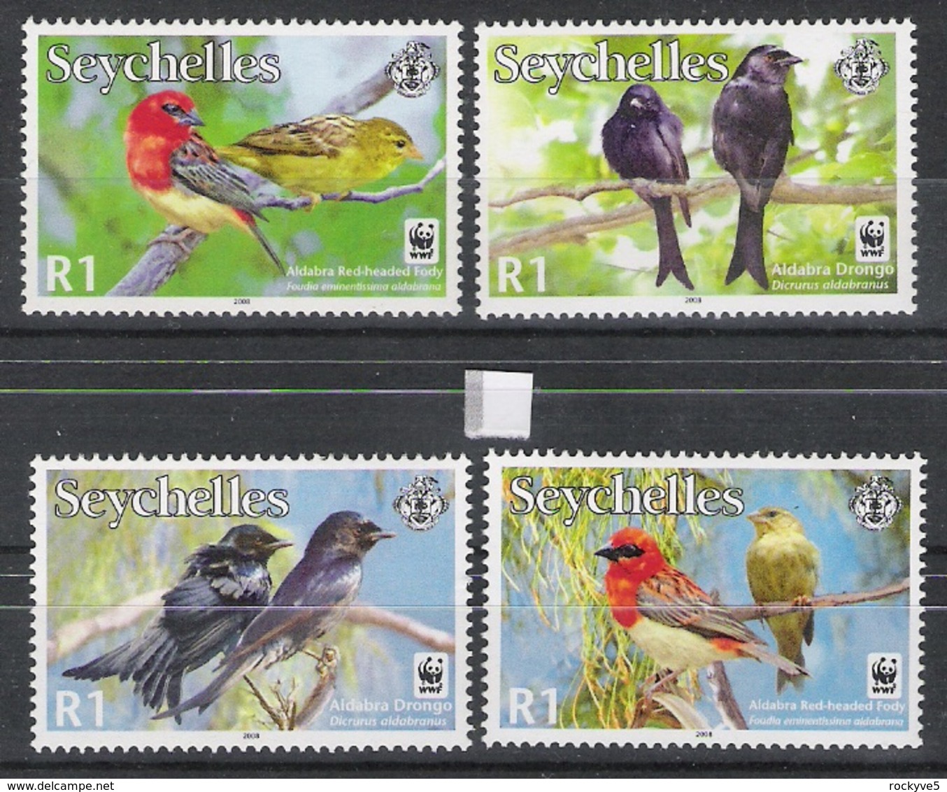 WWF Seychelles 2008 Drongos + Fody MNH CV £3.00 - Songbirds & Tree Dwellers