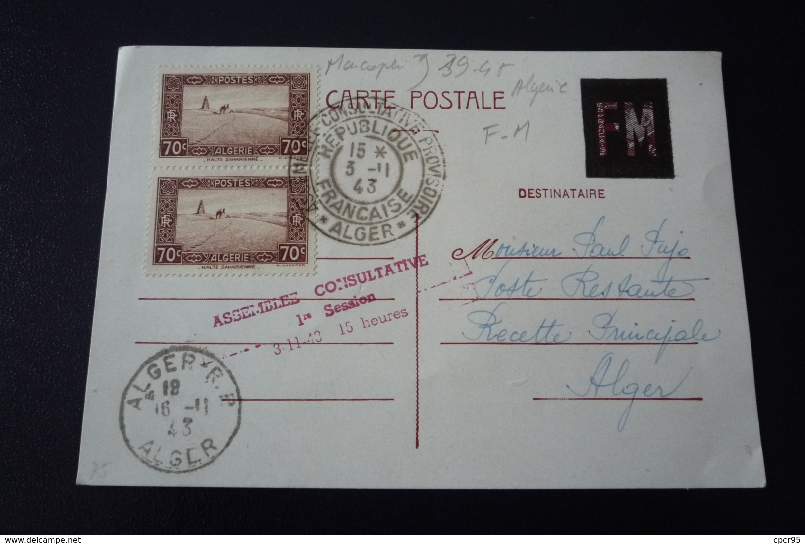 France Militaire. N°150043.algerie .1943.timbres .cachet .obliterations Mixtes. - Lettres & Documents