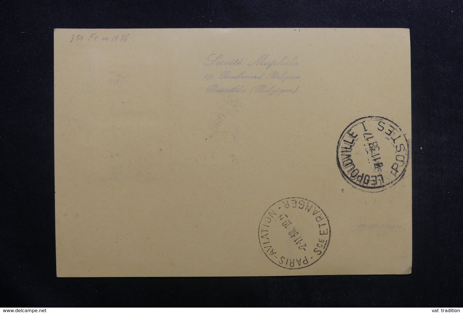 BELGIQUE - Carte Postale De Bruxelles Pour Léopolville Par 1er Vol Alger /Brazzaville En 1938 - L 40128 - Cartas & Documentos