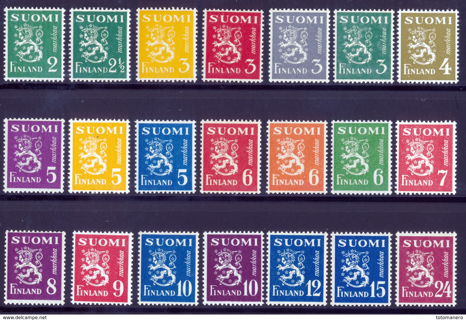 FINLAND 1945 Definitive Lions MI 296-316 Set Of 21v**MNH - Nuovi