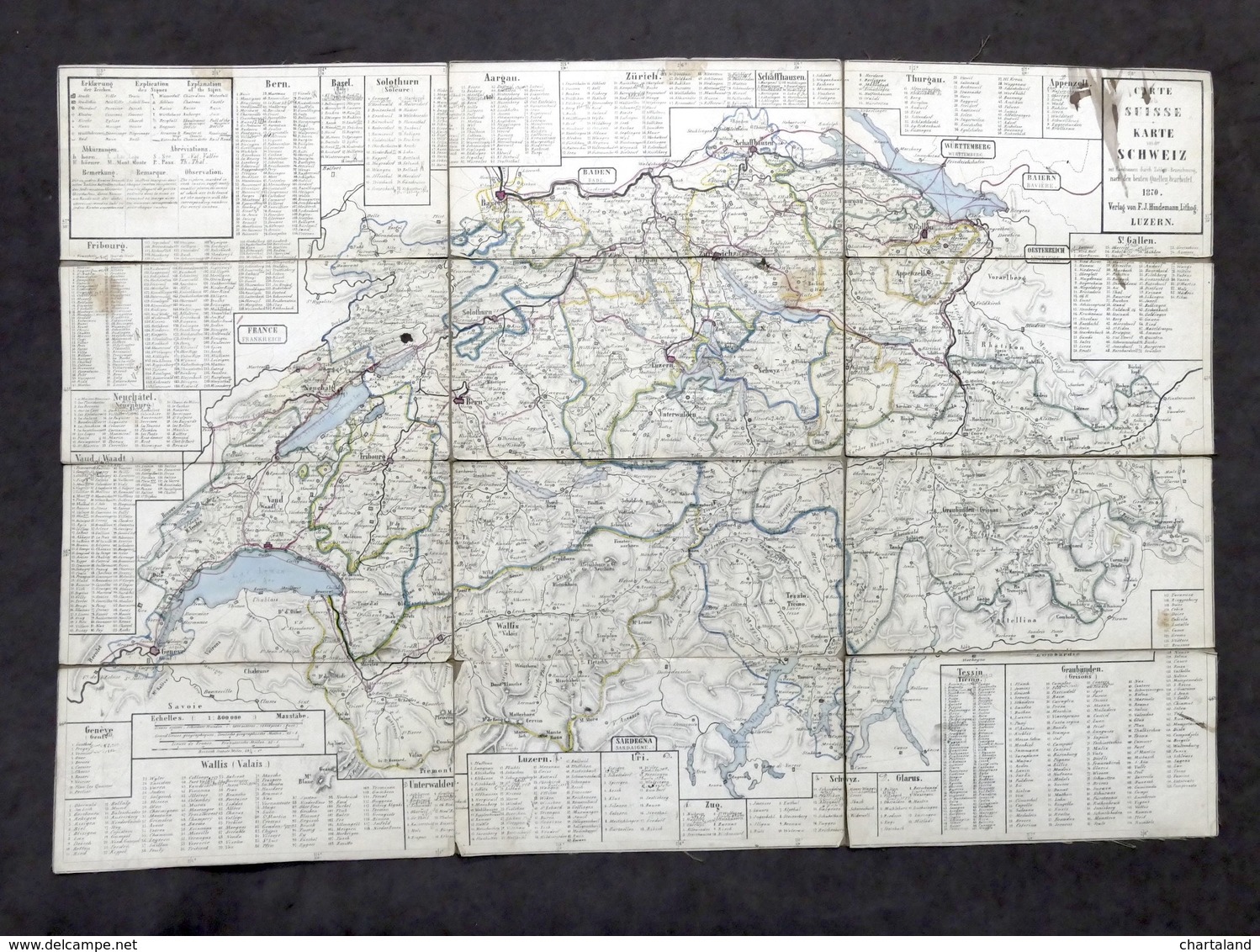 Carta Geografica Della Svizzera - Carte De La Suisse - Ed. 1870 Hindemann - Autres & Non Classés