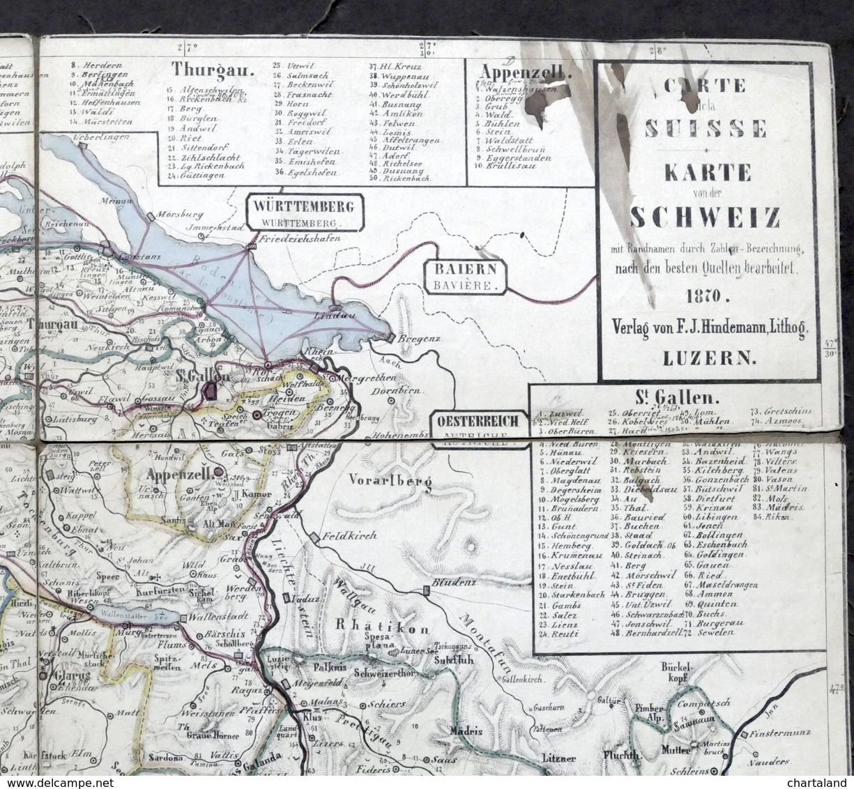 Carta Geografica Della Svizzera - Carte De La Suisse - Ed. 1870 Hindemann - Altri & Non Classificati