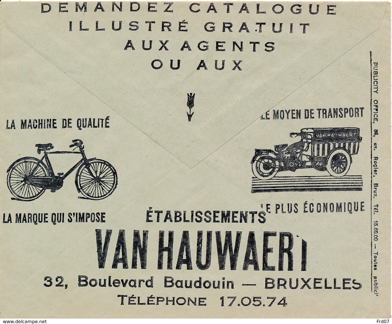 Env CCP 1936 - Publicité Laines Duez & Ets Van Hauwaert Vélo & Moto - Bike - Motos