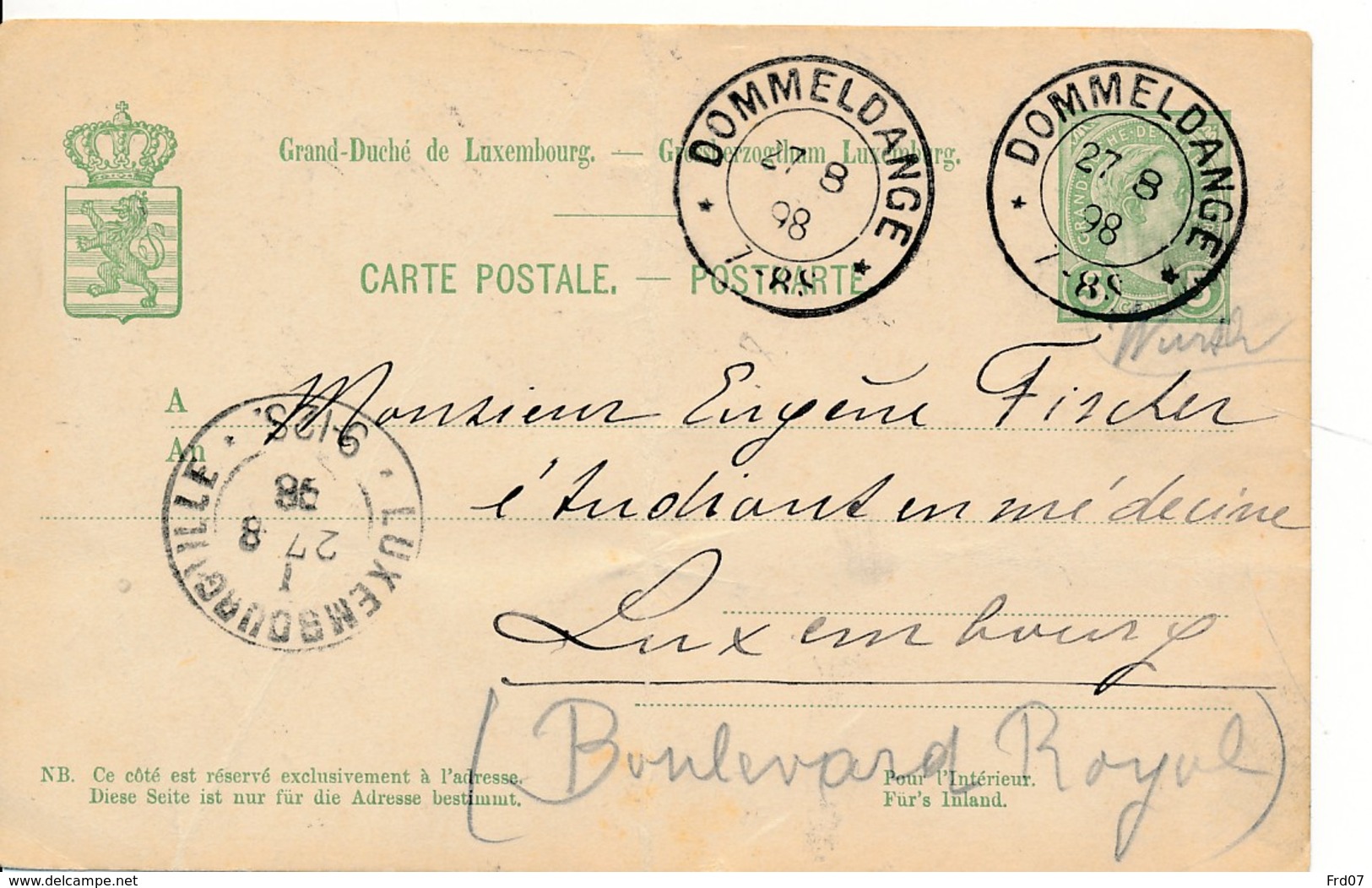 Luxembourg - Entier  Dommeldange 27 8 98 - Pli - Entiers Postaux