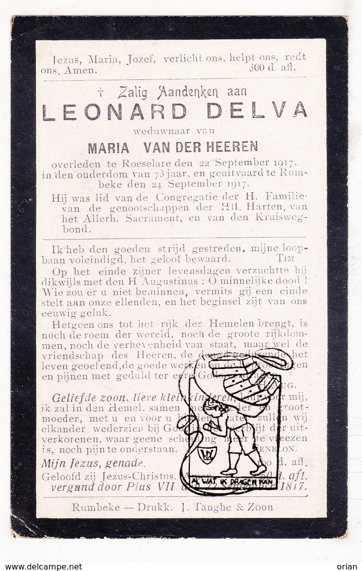 DP Leonard Delva ° 1844 † Roeselare 1917 X Maria Vander Heeren / Begr. Rumbeke - Images Religieuses