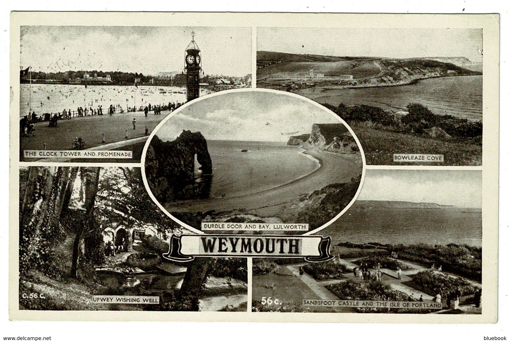 Ref 1327 - 1952 Multiview Postcard - Weymouth Dorset - 1d Postage Due Hand Stamp - Portomarken