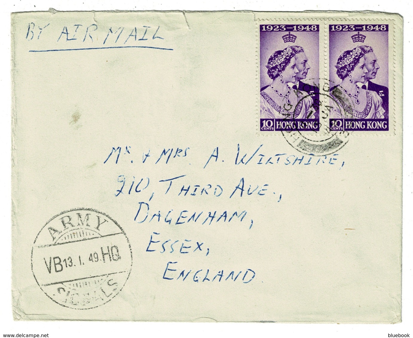 Ref 1327 - 1949 Army Signals Hong Kong Cover - 20c Airmail Rate To UK - China Interest - Covers & Documents