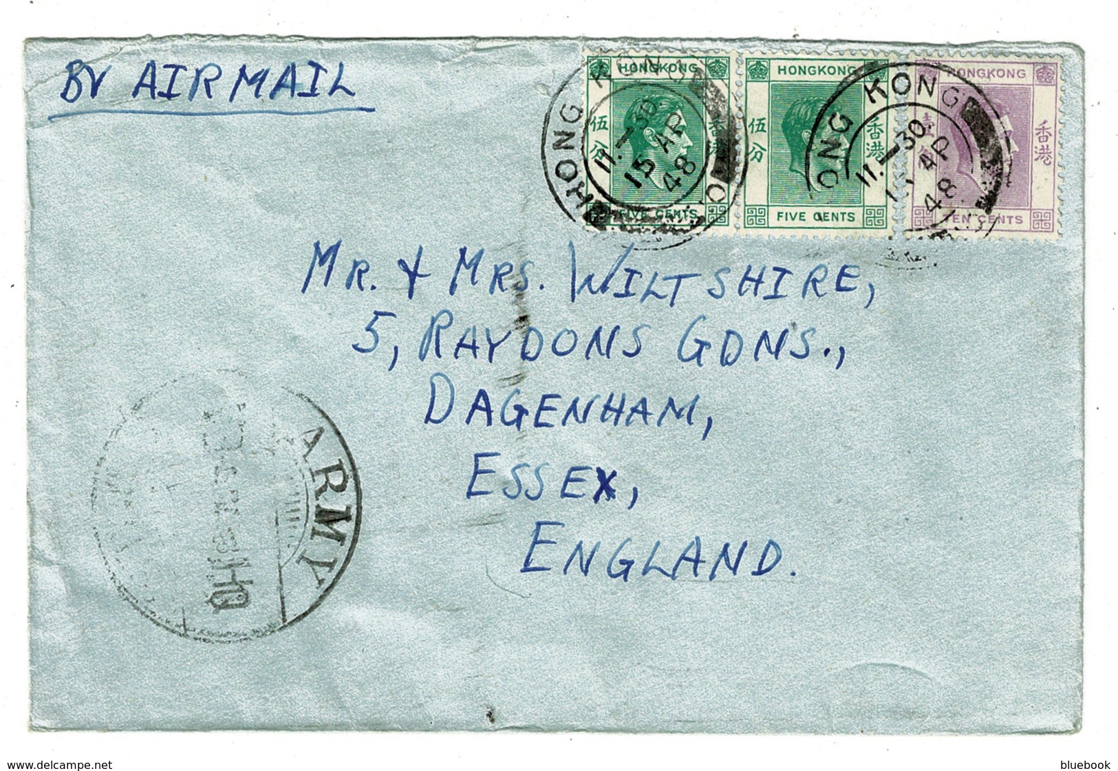 Ref 1327 - 1948 Army Signals Hong Kong Cover - 20c Airmail Rate To UK - China Interest - Lettres & Documents