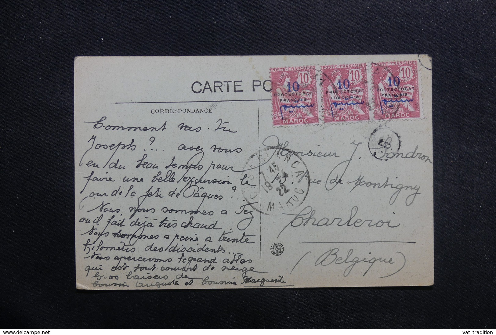 MAROC - Affranchissement  Plaisant De Casablanca Sur Carte Postale Pour La Belgique En 1922 - L 40147 - Covers & Documents