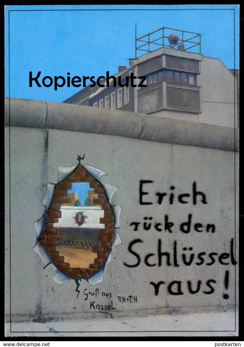 ÄLTERE POSTKARTE BERLIN BERLINER MAUER 1989 MAUERFALL ERICH RÜCK DEN SCHLÜSSEL RAUS LE MUR THE WALL Ansichtskarte Kassel - Muro De Berlin