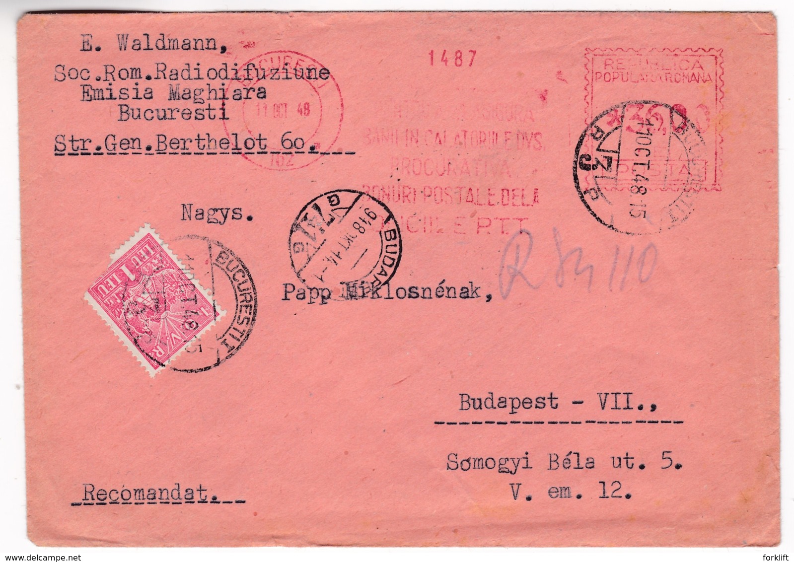 K167 Romania Red Meter Freistempel EMA 1948 BUCURESTI 162 - Andere & Zonder Classificatie