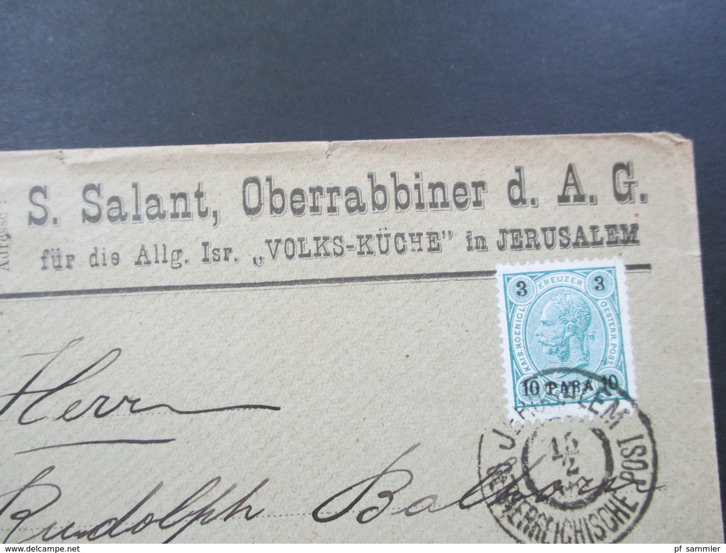 Österreich Levante 1900 Judaika S. Salant, Oberrabbiner D.A.G. Für Die Allg. Isr. Volks Küche In Jerusalem Nach Breslau - Eastern Austria