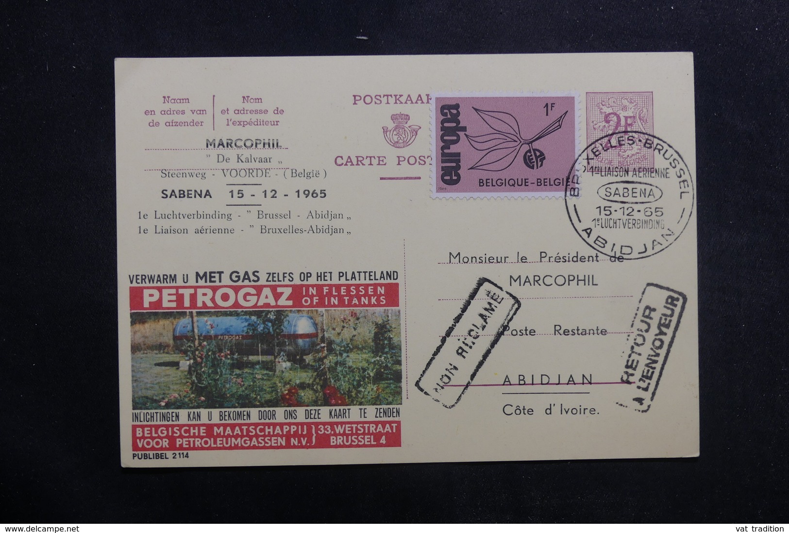 BELGIQUE - Entier Postal Publibel Par 1er Vol Bruxelles / Abidjan En 1965 - L 40159 - Publibels