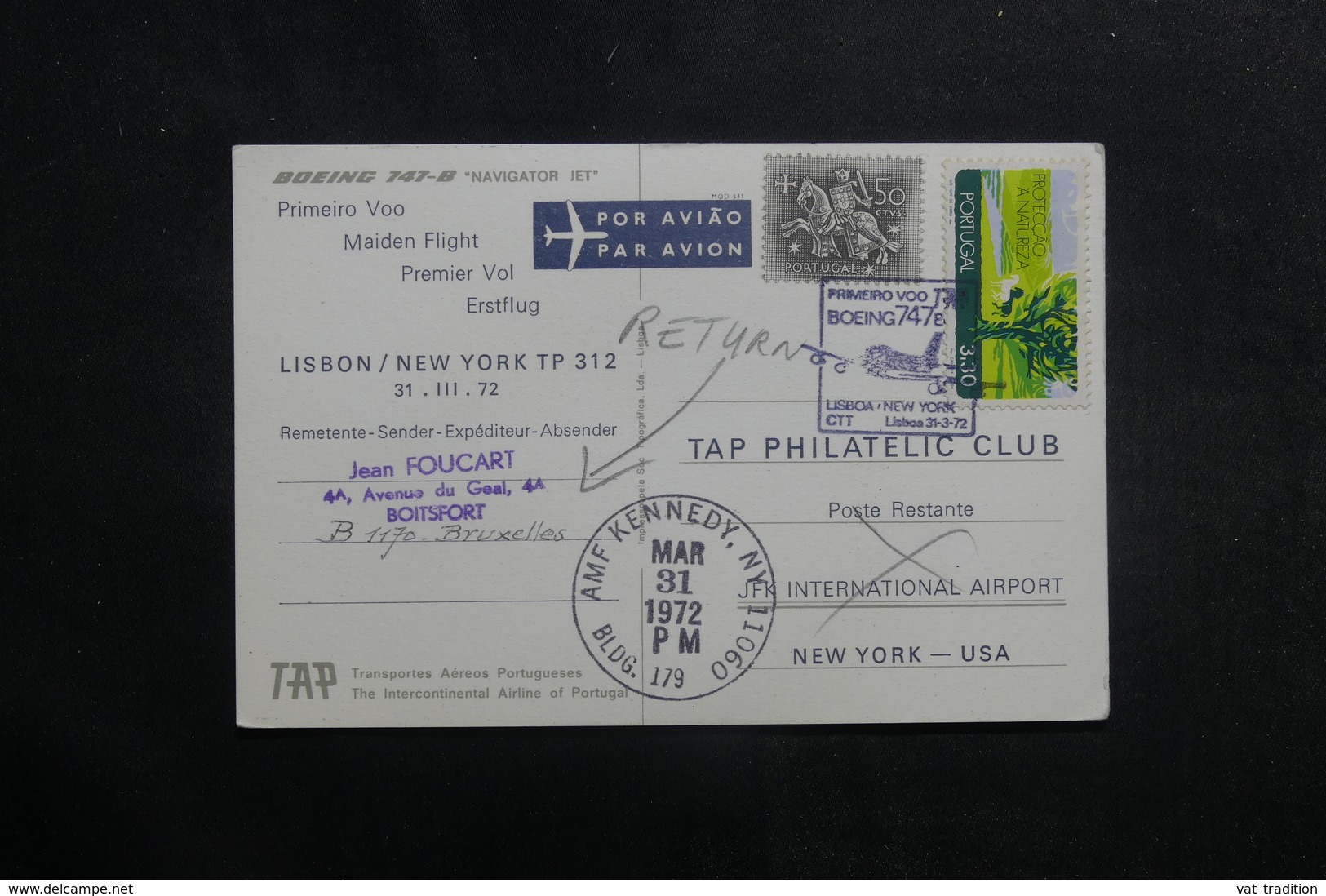 PORTUGAL - Carte Postale 1er Vol Lisbonne / New York En 1972  Affranchissement Plaisant  - L 40162 - Lettres & Documents