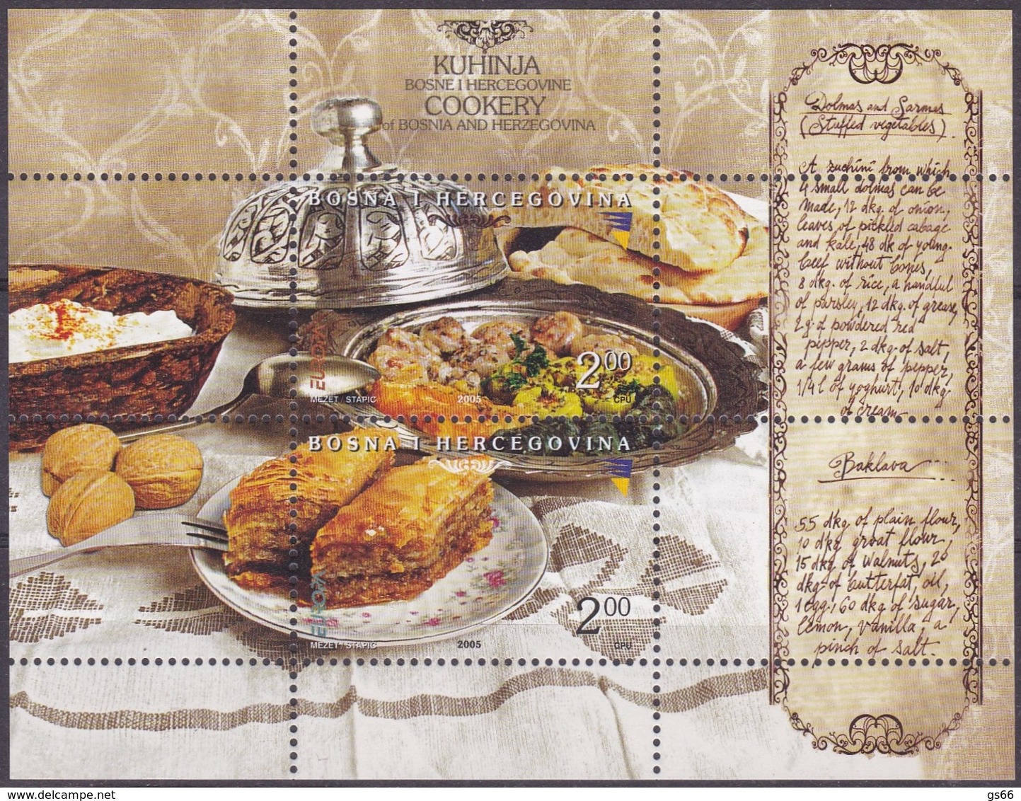 2005, Bosnien-Herzegowina, 389/90 Block 25, Europa: Gastronomie.  MNH ** - Bosnien-Herzegowina