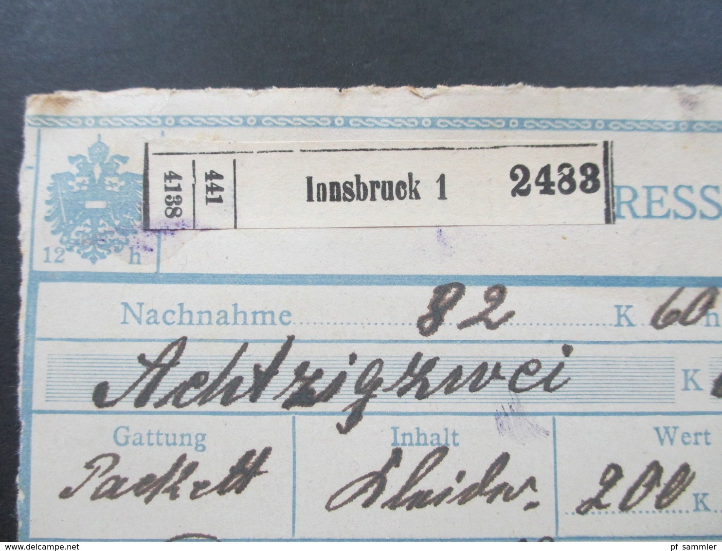 Österreich 1919 Paketkarte Innsbruck 1 - Hopfgarten Bäckerei Deutschösterreich Wappen Nr. 243 MiF - Covers & Documents