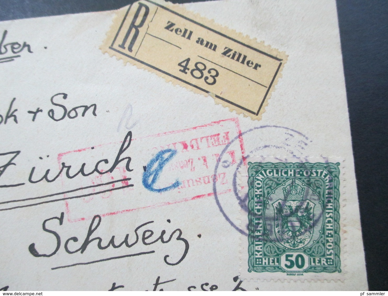 Österreich 1918 Kaiserkrone Nr. 195 EF Einschreiben Reko Zell Am Ziller 483 - Zürich Zensuriert KuK 166 Feldkirch - Briefe U. Dokumente