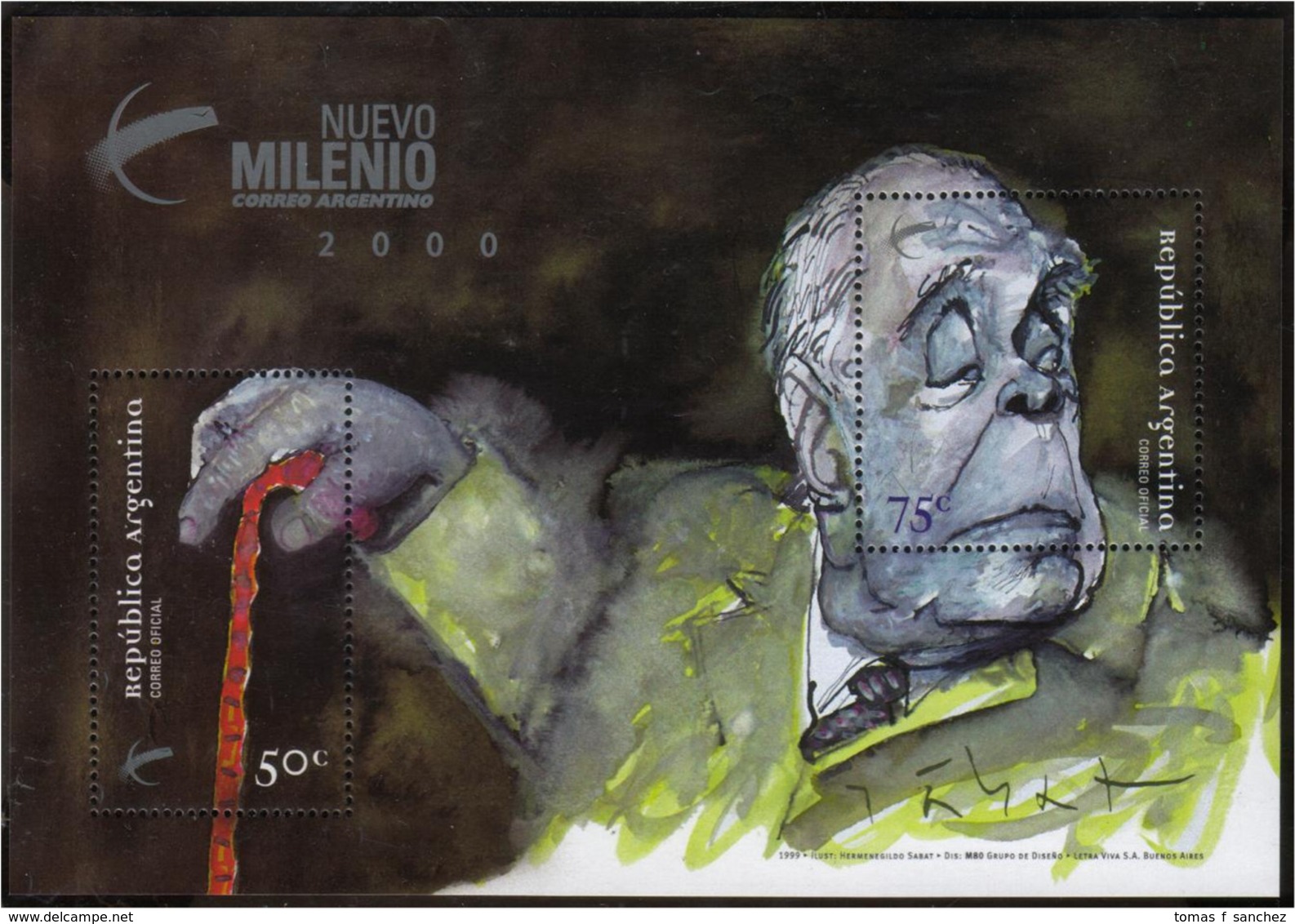Argentina - 1999 - Écrivain Argentin - José Luis Borges. - Blocks & Kleinbögen