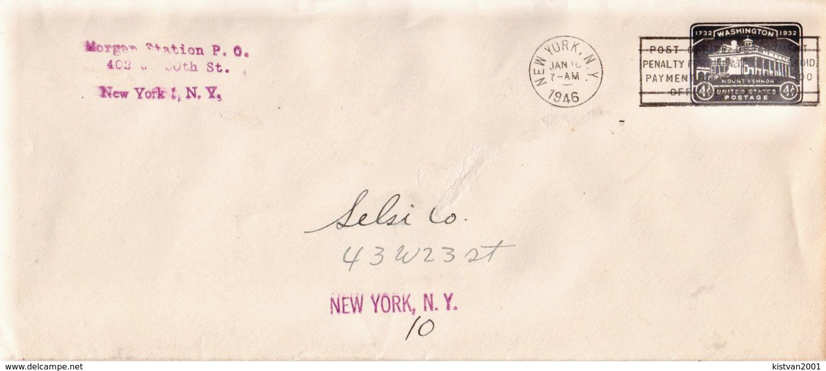 USA Used Postal Stationery Cover, 4c Black Washington Bicentennial Issue From 1932 - 1921-40