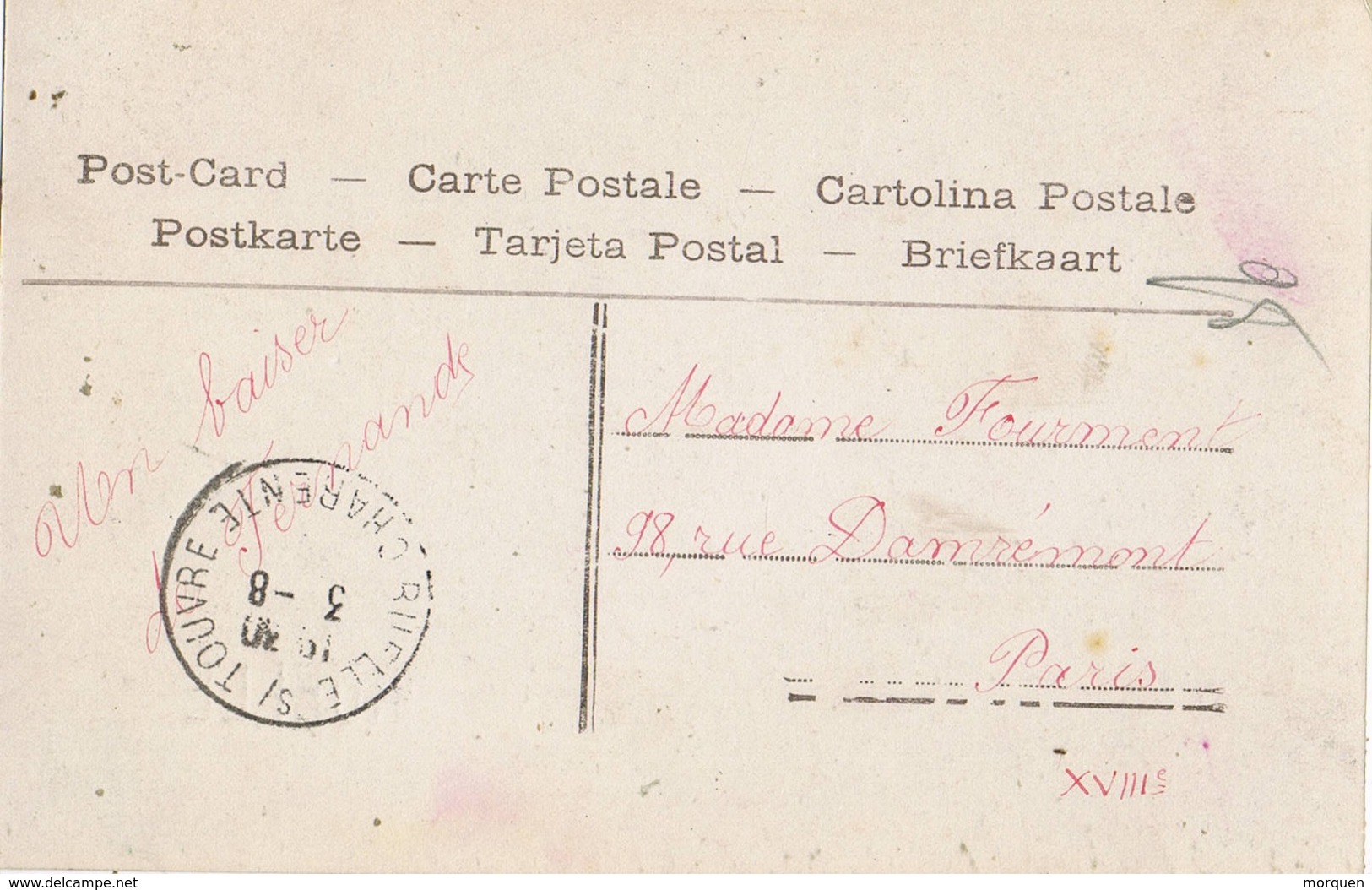 33693. Postal Romantica Vintage RUELLE Sur TOUVRE (Charente) 1911 A Paris - Cartas & Documentos