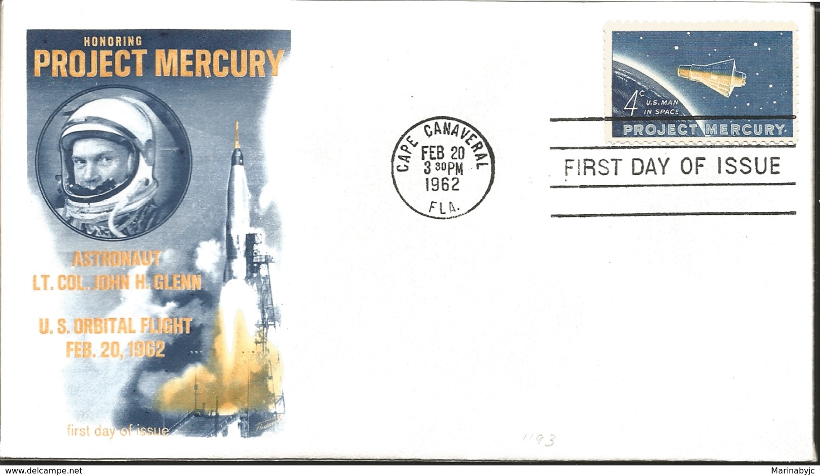 J) 1962 UNITED STATES, MASONIC GRAND LODGE, HONORING PROJECT MERCURY, ASTRONAUT LT COL JOHN H GLENN, US ORBITAL FLIGHT F - Covers & Documents